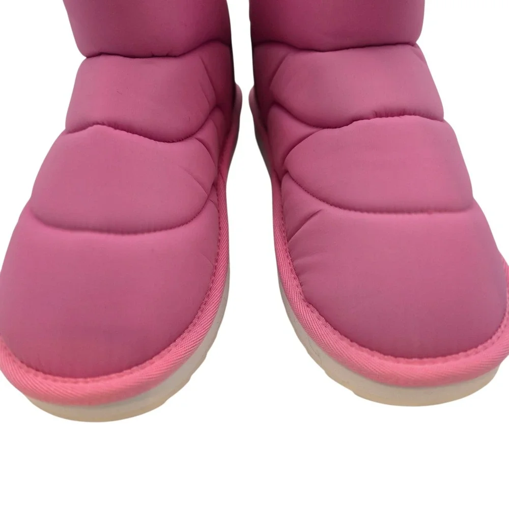 Girls Pink Puffer Winter Boots 6 Youth Warm Faux Fur Lined‎ Slip On Lands End
